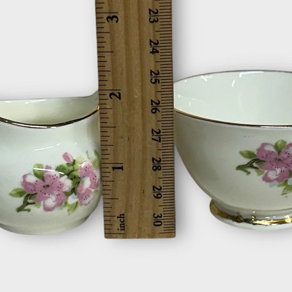 Sutherland English Bone China Creamer Open Sugar Bowl‎ Set PEACH BLOSSOM Vintage